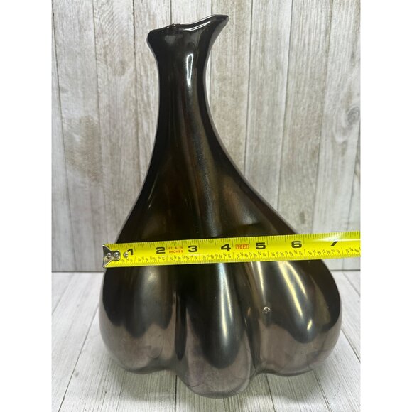 Vtg Iridescent Silver Black Melted Swirl Design Ceramic Decorative Vase 12" Tall - Picture 6 of 8